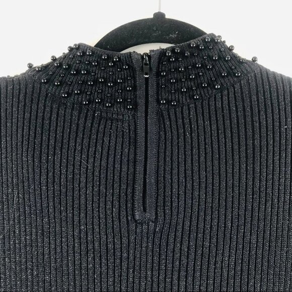 NEK Northeast Knitters Knit Black Glitter Pearl Embellished Mock Neck Top S - Picture 4 of 14